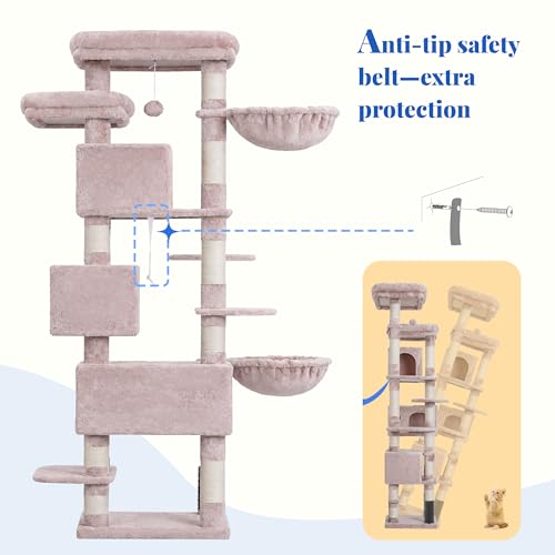 Hey-brother Cat Tree, 74 inches Multi-Level XL Large Cat Tower for Indoor Cats with Three Cat Condos, Two Large Top Decks and Cat Hairbrushfor Kittens, Cats and Pets,Muchroom MPJ035-MMU - color: Muchroom