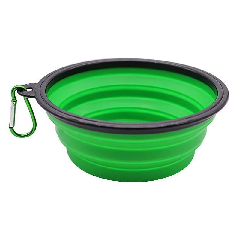 Collapsible Dog Bowls with Bottle Carrier, 1 Pack Travel Dog Water Bowl Upgraded Carabiner, One-Piece Molded Rim No Fall Off or Crack, Foldable Silicone Portable for Pets Walking Hiking 12oz,(Green) - color: Green