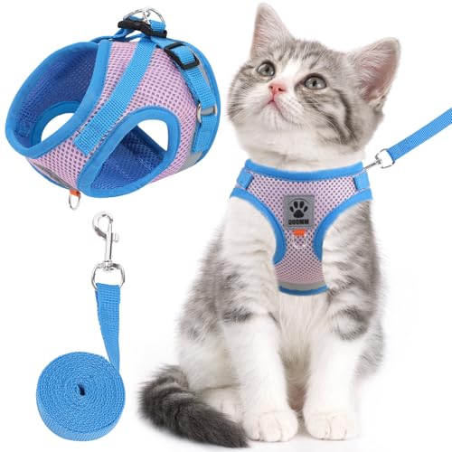 Cat Vest Harness and Leash Set for Walking Escape Proof, Adjustable Kitten Harness Breathable Mesh with Reflective Strips Harness for Kitty Puppy Bunny (Pink and Blue,S) - color: Pink and Blue, size: Small (Chest: 11"-13")