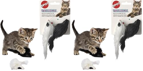 SPOT Twin Plush Mice Cat Toy- Rattle and Catnip Toy for Indoor Cats and Kittens - Classic Toy for Batting and Chasing Around - Fun Entertainment for Hours - 4.5in, 2pcs (Pack of 2) - size: 4.5 in (Pack of 2)
