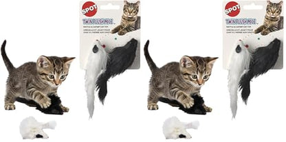 SPOT Twin Plush Mice Cat Toy- Rattle and Catnip Toy for Indoor Cats and Kittens - Classic Toy for Batting and Chasing Around - Fun Entertainment for Hours - 4.5in, 2pcs (Pack of 2) - size: 4.5 in (Pack of 2)