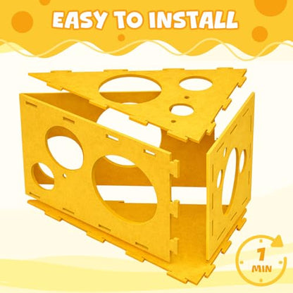 Cat House with 32 Toys, Cheese Cats Cave Hideout with Interactive Holes, Foldable Pet Activity Center, Playhouse Bed with Wand & Balls for Indoor Kitten