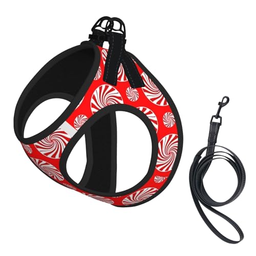 Christmas Candy Peppermints Red Pet Harness Escape Proof Dog Harness Adjustable Mesh Padded Reflective Dog Vest Harness and Leash Set Large - color: Style 3, size: Large
