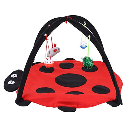 Foldable Cat Activity Play Mat Tent, Multi Function Cat Tent Activity Center with Hanging Toy, Cat Activity Center Pet Kitten Cushion Bed Hanging Balls Padded House Center for Cats Exercise Stay