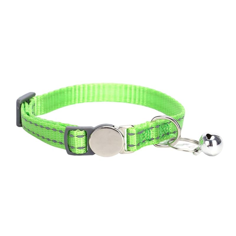 Green Cat Collar with Bell, Reflective Soft Nylon Break Away Kitten Collars with Bells, Male Puppy Collars for Xs Small Tiny Little Boy Pet Dogs, Neck 7-11 Inch - color: Green