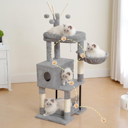 Heybly Cat Tree，HCT202SW - color: Light Gray, size: 45.3 inch