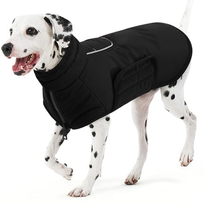 AOFITEE Large Dog Coat - Waterproof Winter Jacket, Fleece Lined, Reflective Snowsuit, XXL - color: Black, size: XX-Large