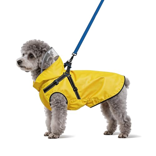 Dog Raincoat: Dog Rain Jacket with Reflective Harness & Removable Hood | Waterproof Dogs Rain Coat Poncho for Large Medium Small Dogs Puppies (Yellow - S) - size: Small