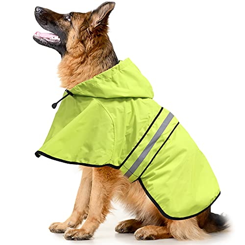 Reflective Dog Raincoat - Adjustable Raincoat for Dogs, Lightweight Hooded Dog Raincoats Poncho Slicker, Waterproof Rain Jacket Coat for Small, Medium, Large Dogs Walking (Green, XX-Large) - color: Neon Green, size: XX-Large