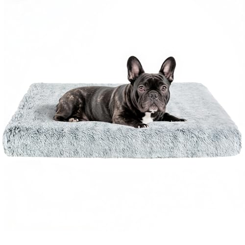 Fluffy Orthopedic Dog Beds for Puppy/Cats with Washable Removable Cover Dog Crate Bed Egg Crate Foam Support Plush Pet Pad Mat with Anti-Slip Bottom(Grey,24 * 16) - color: Grey, size: 24"L*16"W