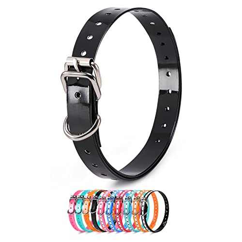 Waterproof Dog Collar Replacement Strap for Shock Collar and Fence Easy Clean Odorless Dog Collar Metal Buckle 3/4 Inch Adjustable Size Durable Anti-Odor TPU Dog Collar - color: Black