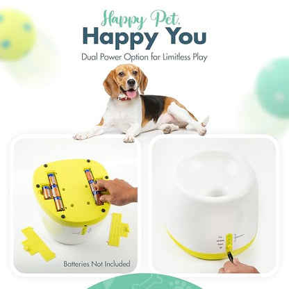 Automatic Dog Ball Launcher - Dog Ball Fetch Machine, Ball Thrower for Dogs, for Small to Medium Sized Dogs, Interactive Dog Toy with 6 Latex Balls, Plug-in & Battery Options - 4 Launch Distances