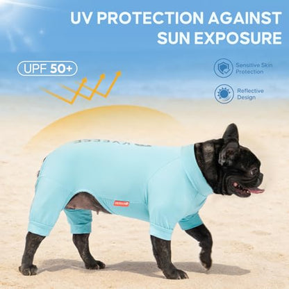 KYEESE UV Protection Dog Shirt, UPF 50+ Cooling Summer Jumpsuit for Small Dogs, Breathable Reflective Shedding Control Dog Sun Shirts, Quick-Dry Dogs Onesie Pet Clothes, Blue, M - color: Blue, size: Medium (11-15lbs)
