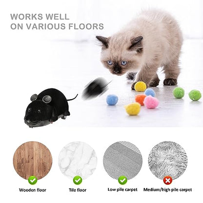 Auto Moving Mouse Cat Toy, Interactive Cat Toys Wireless Electronic Fake Mouse Rat Pet Toy Running Wheel Plush Rat Chasing Prank Toy for Cats Dogs Kids Novelty Gift By Greatstar (Black, No Controller) - color: Black, No Controller
