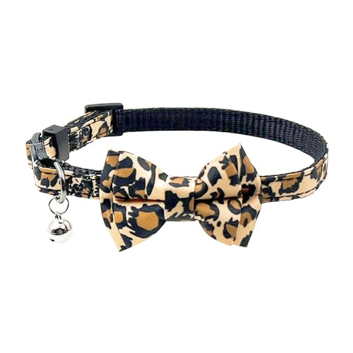 Breakaway Cat Collar, Leopard Pattern, Removable Bowtie, Clear Bell, Safe Release, Quick Release.(Brown Leopard) - color: Leopard Brown