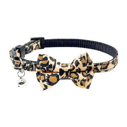 Breakaway Cat Collar, Leopard Pattern, Removable Bowtie, Clear Bell, Safe Release, Quick Release.(Brown Leopard) - color: Leopard Brown