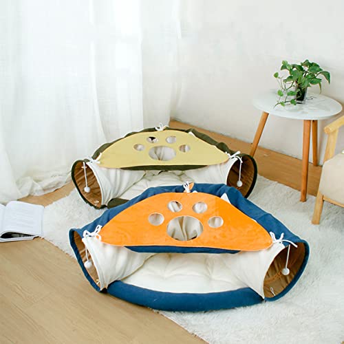 LEFTSTARER 2-in-1 Collapsible Cat Tunnel for Indoor Bed and Hideout - Pet Dog Rabbit Bunny Ferret Tunnel Tubes Toys with Removable Washable Mat, Tower Wheel Stuff - color: 5.Cat Paw Print Green