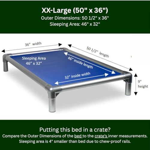 Kuranda Chewproof Elevated Dog Bed - Silver Aluminum - 50" x 36" - Heavy Duty Vinyl - Royal Blue - color: Royal, size: XX-Large