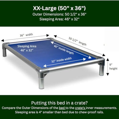 Kuranda Chewproof Elevated Dog Bed - Silver Aluminum - 50" x 36" - Heavy Duty Vinyl - Royal Blue - color: Royal, size: XX-Large