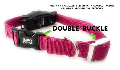 Sparky Pet Co - ECollar Replacement Strap - Easy Release Double Buckle Dog Collar - Rugged Nylon - Adjustable - D Ring - Quick Release Metal Clasp - for Invisible Fence Systems - 1" x 28" - Raspberry - color: Raspberry, size: 1" Wide