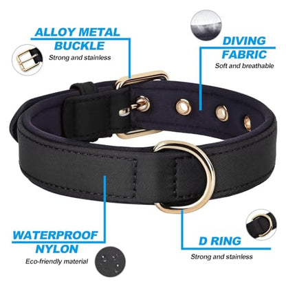Didog Soft Padded Dog Collars for Medium Dogs, Lightweight and Breathable Dog Collar with Metal Buckle, Black, L - color: Black, size: L: Fit 13-17" Neck