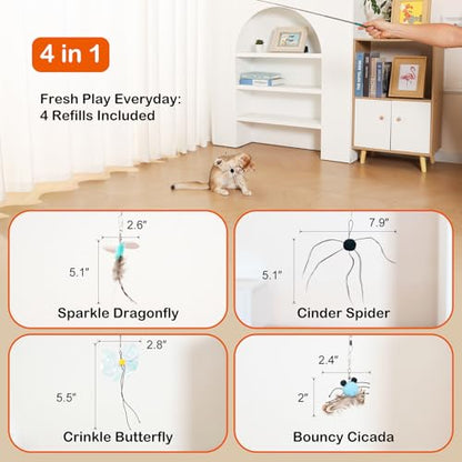 BioBugs Refill Pack – Dragonfly, Butterfly, Mayfly & Spider Attachments for Interactive Cat Wand Toys - color: BioBugs Refills