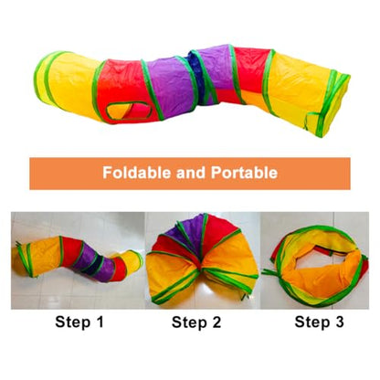 Cat Tunnel Tube Toys，Tunnels for Indoor Cats, Collapsible Interactive Toy with Balls for Rabbits, Kittens, Ferrets, Puppy (S - 2 Way Yellow Green) - color: S - 2 Way Yellow Green
