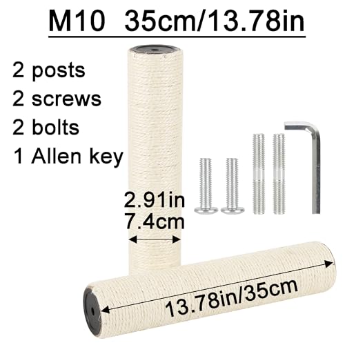 7.4cm 2.91in Diameter Cat Tree Scratching Post Replacement Sisal Pole Parts for Cat Tower (M10, 13.78in/35cm) - color: 13.78in/35cm, size: M10*2posts