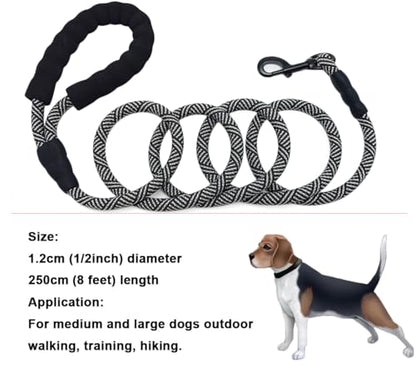Heavy Duty Rope Dog Leash, 3/4/5/6/7/8/10/12/15/20 FT Nylon Pet Leash, Soft Padded Handle Thick Lead Leashes for Large Medium Dogs (Black, 1/2" * 8') - color: black, size: 1/2" * 8'