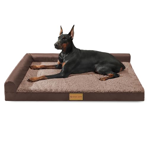 Orthopedic XL Dog Bed Large Sized Dog 42''X28'', Waterproof L Bolster Big Large Pet Sofa Beds with Removable Washable Cover, Soft Comfortable Pet Couch Crate Mat with Nonskid Bottom, Brown - color: Brown, size: XL:42x28x3.5 IN