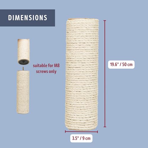 TRIXIE Replacement Sisal Post for Cat Scratching Posts, Backup Scratcher for Indoor Cat Furniture, Trees and Towers, 3.5 in x 19.7 in (9 cm x 50 cm) - size: 3.5 in x 19.7 in (9 x 50 cm)