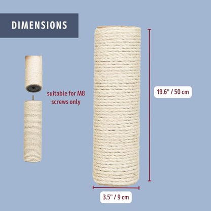 TRIXIE Replacement Sisal Post for Cat Scratching Posts, Backup Scratcher for Indoor Cat Furniture, Trees and Towers, 3.5 in x 19.7 in (9 cm x 50 cm) - size: 3.5 in x 19.7 in (9 x 50 cm)