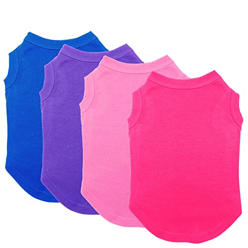 Chol&Vivi Cat T-Shirt Clothes Soft and Thin, 4pcs Blank Dog Shirts Cotton Clothes Sleeveless Fit for Small to Extra Large Size, Pet Tank Top for All Breeds, Blue/Purple/Pink/Rose Red, XX-Small - color: Blue, Purple, Pink, Rose Red, size: XXS (11" Chest)