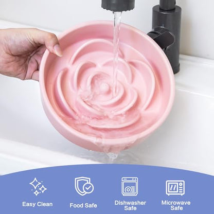 8.25'' Ceramic Slow Feeder Dog Bowls - Petal Shape Modern Dog Food Dish for Medium and Large Breeds, Puzzle Maze Bowl to Slow Down Eating, Anti-Gulping, Dishwasher & Microwave Safe, Pink - color: Pink, size: 8.25 inch