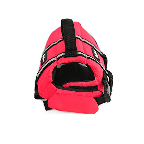 ZippyPaws Adventure Dog Life Jacket - Dog Life Vest for Swimming & Boating, Fits Small Pets, Lightweight Dog Flotation Device for Water Safety, Padded Handle, Adjustable Fit, 16-20" - Small, Red - size: Small