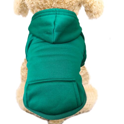 Jecikelon Winter Dog Hoodie Sweatshirts with Pockets Warm Dog Clothes for Small Dogs Chihuahua Coat Clothing Puppy Cat Custume (Green, X-Small) - color: Green, size: X-Small
