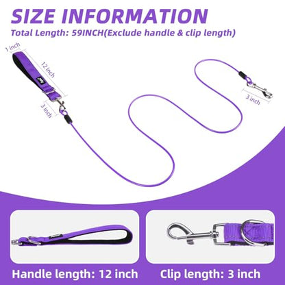 PUPTECK Chew Proof Dog Leash with Detachable Short Leashes Padded Handle Reflective, Heavy Duty Steel Cable Lead for Small Medium Large Dogs Training Walking, Purple 4.9ft - color: Purple