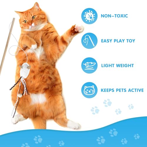 NOWFRESH Cat Wand Toy Set, 2 PCS Interactive Cat Teaser Wands with Cute Bee & Mouse Designs, Equipped with Bells and Streamers to Captivate Your Cat’s Attention - color: Bee and Mouse