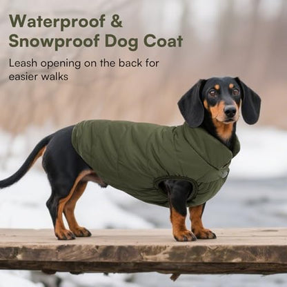 ASENKU Windproof Dog Winter Coat Waterproof Fleece Jacket Cold Weather Pet Apparel for Small Medium Large Dogs (ArmyGreen, L) - color: Armygreen, size: Large
