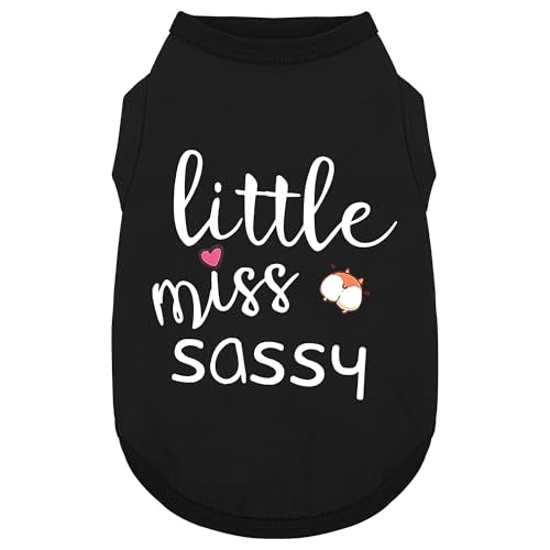Paiaite Dog Clothes Fashionable Sleeveless Pet Vest: 'Little Miss Sassy' Printed Cotton Dog Shirt, Ideal for Small, Medium, and Large Breeds, Ensuring Comfort and Breathability Black XS - color: Black, size: XS-(2~6lb) | Chest(~13.7")