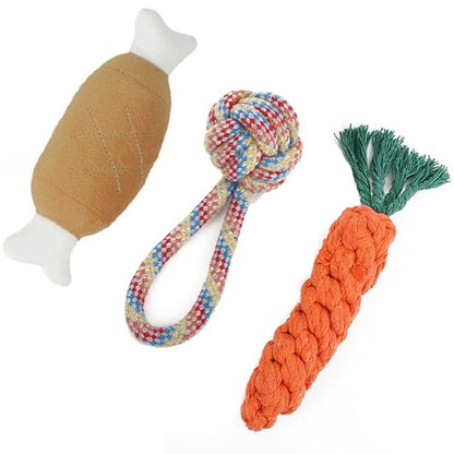 3PCS Natural Cotton Rope Toys for Small Dogs and Puppies, Dog Dental Care Chew Toys for Teething,Anxiety Relief, Helps Clean Teeth & Prevent Furniture Destruction(Chicken Leg Set) - color: Style D(Chicken Leg Set)