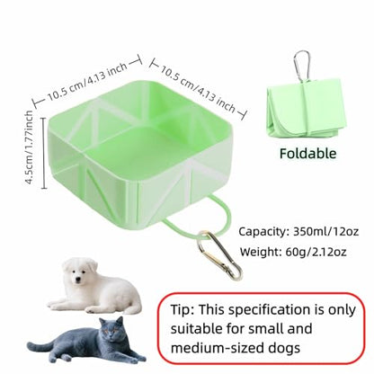 Cute Collapsible Silicone Dog Bowl with Carabiner - Portable Travel Pet Food & Water Dish for Walking, Hiking, Camping - Folds to Key Size, 350ml (Mint Green)