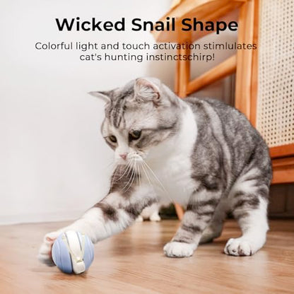 Cheerble Interactive Cat Toy for Indoor Cats, Wicked Snail Kitten Toys, Automatic Cat Toys with LED Lights, Rechargeable Moving Toys for Cats, Smart Stimulating Electric Pet Toy(Blue) - color: Blue
