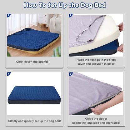 Large Dog Bed, Orthopedic Foam Big Dog Bed Mattress, 40 inch Joint Relief Pet Sleeping Beds, Non Slip Bottom with Removable Washable Cover, Dark Blue - color: Dark Blue, size: 40.0"L x 35.0"W x 3.5"Th