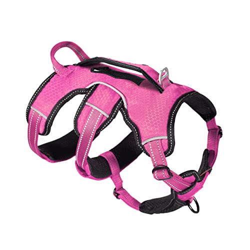 Tuff Pupper Escape Proof No Escape Dog Harness | 5 Point Adjustable Fit Harness for Dogs | Padded Dog Harnesses | Handle Dog Lift Harnesses - color: Hot Pink, size: Medium