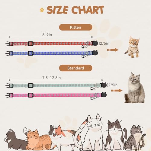 16 PCS Breakaway Cat Collars with Bells Reflective Cat Collar Safety Nylon Kitten Collars Cat Collars for Girl Boy Cats(6"-9") - size: Kittens(6" - 9")