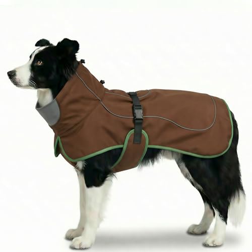 Softshell Dog Winter Vest, Fleece Lined Water-Repellent Jacket with Fur-Safe Buckle (No Hook & Loop) for Hiking, Adjustable Reflective Winter Coat for Active Dogs (Brown, Large) - color: Brown, size: Large