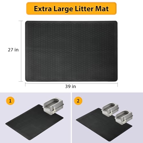 Large Cat Litter Mat 39x27 Inch, XL Waterproof Cat Litter Box Mat, Extra Large Litter Trapping Mat, Washable Rubber Cat Litter Catcher Mat for Multiple Cats, Black - style: Black-39"x27"