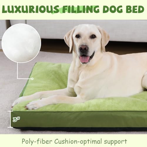 Dog Crate Bed Waterproof Deluxe Plush Dog Beds with Removable Washable Cover Anti-Slip Bottom Pet Sleeping Mattress for Large, Medium, Jumbo, Small Dogs, 41 x 27 inch, Green - color: Green, size: 41.0"L x 27.0"W x 3.0"Th