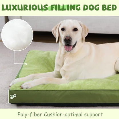 Dog Crate Bed Waterproof Deluxe Plush Dog Beds with Removable Washable Cover Anti-Slip Bottom Pet Sleeping Mattress for Large, Medium, Jumbo, Small Dogs, 35 x 22 inch, Green - color: Green, size: 35.0"L x 22.0"W x 3.0"Th